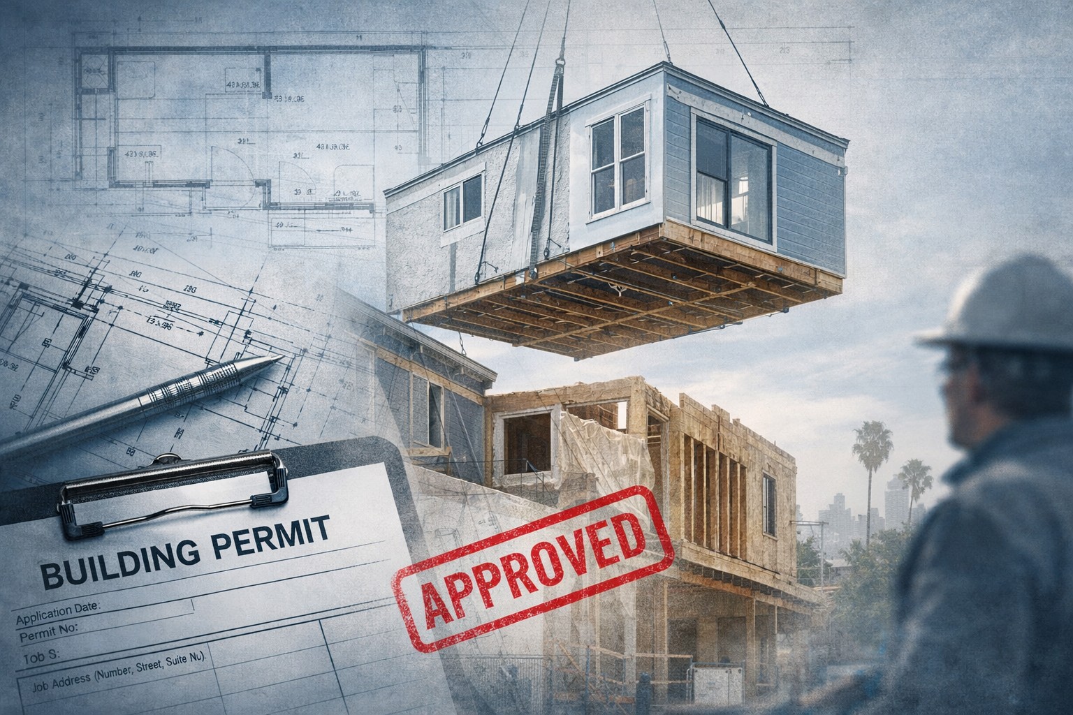 modular home building permit in California with approved plans